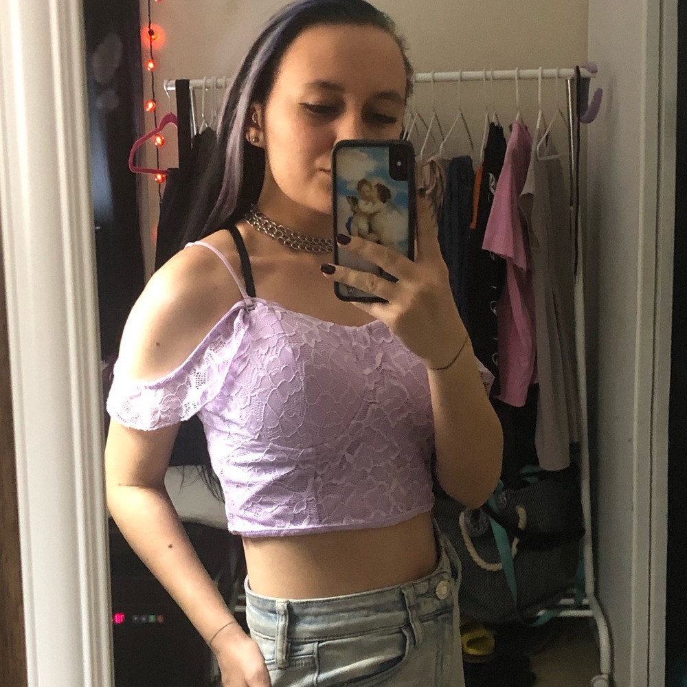lavender lace zipped crop top